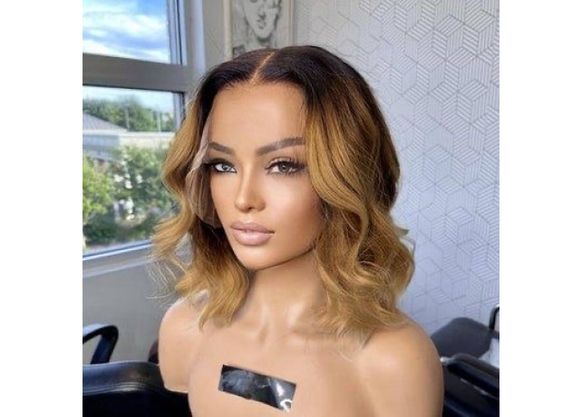 Peruca bobo ondulata Balayage 